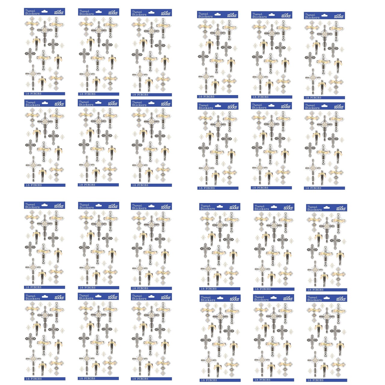 Multipack of 24 - Sticko Themed Stickers - Inspiration Words And Crosses, 18pcs